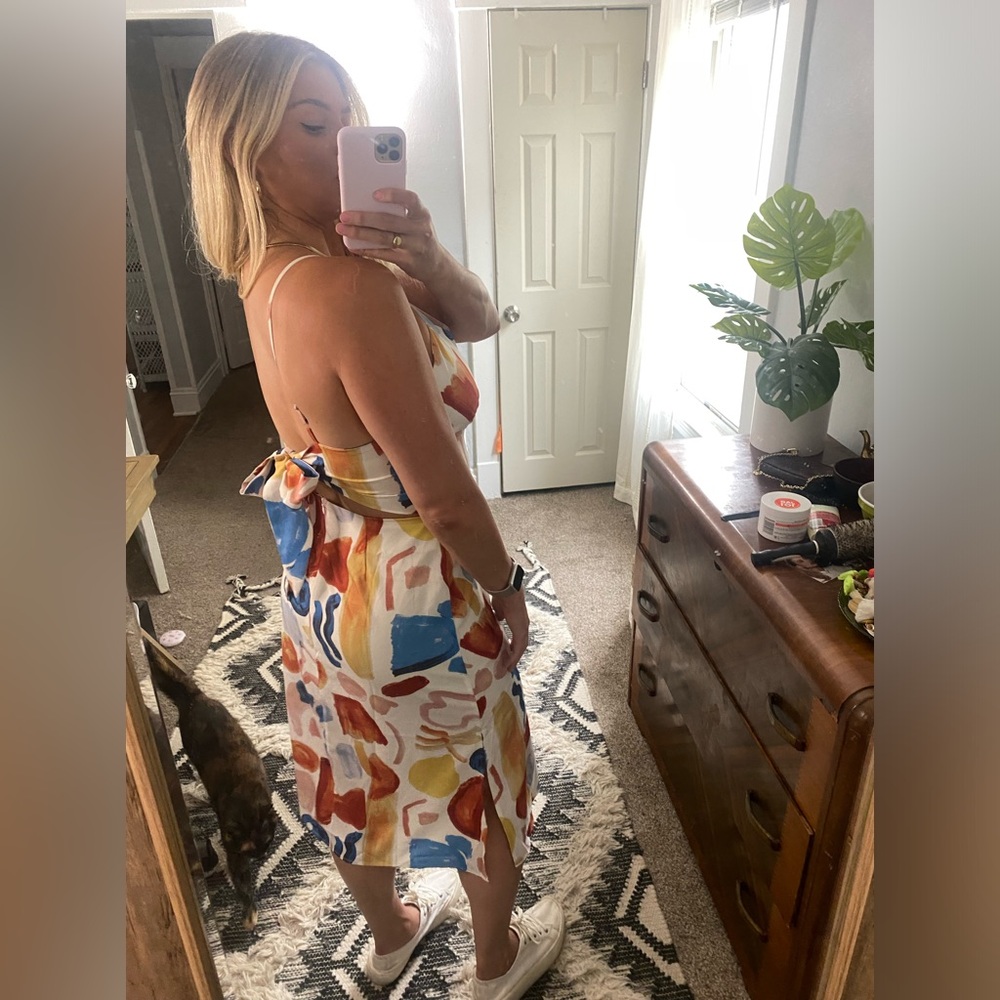 SHEIN White Midi Slip Dress with Multicolor Abstract Splotches - Picture 2 of 2